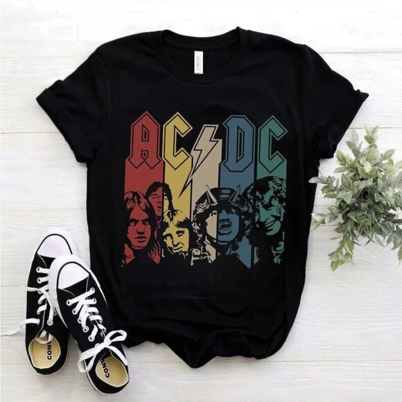 Linda T Tops - ACDC Retro Rock Vintage Graphic Band Music Fan T Shirt 92